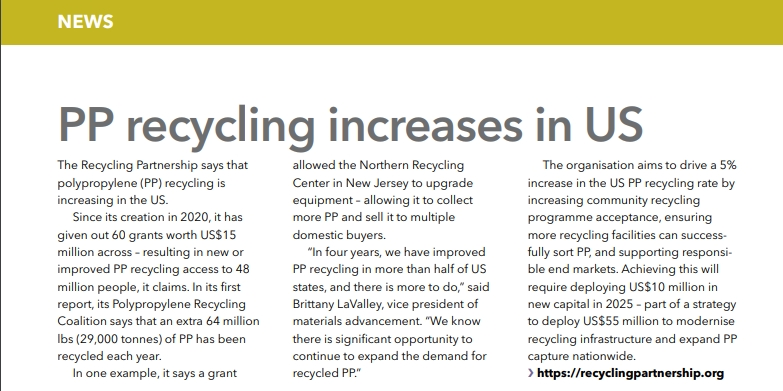 PP-Recycling nimmt in den USA zu